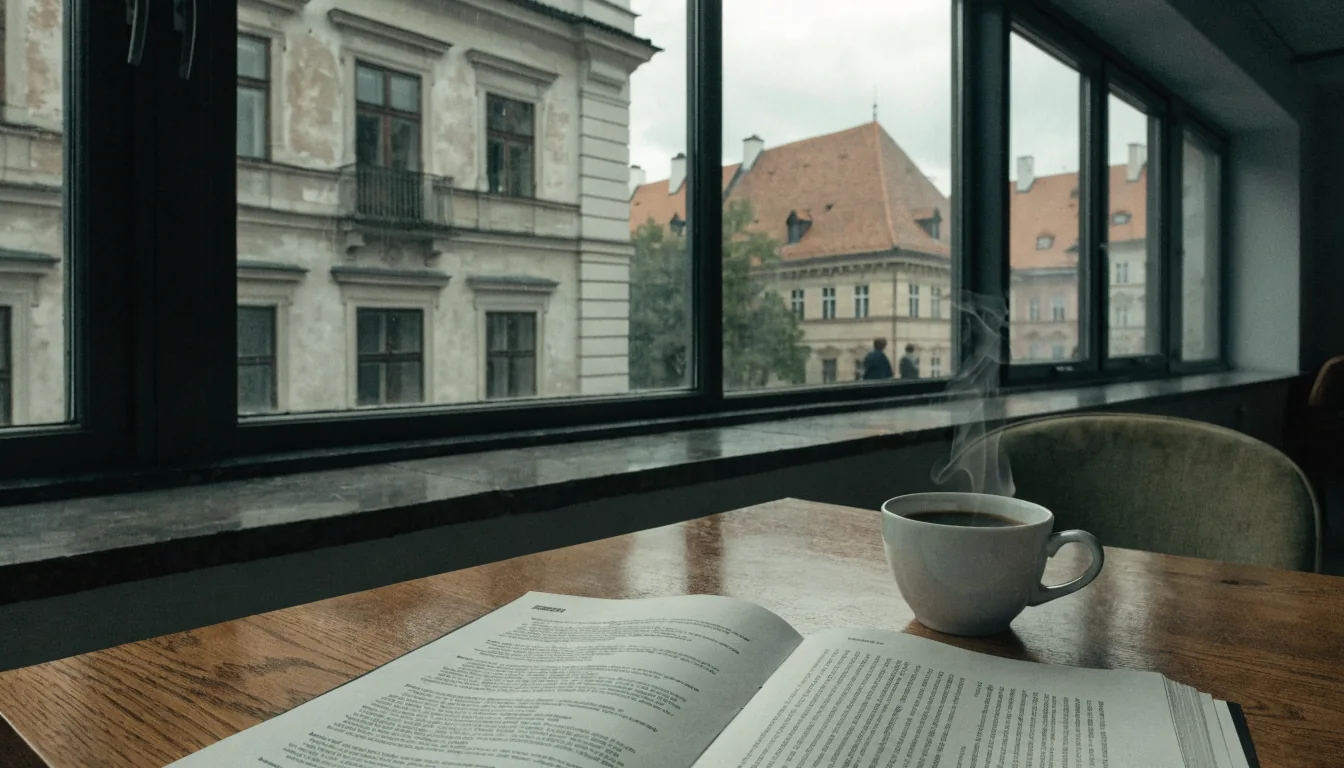 Kancelář v Praze s otevřenou smlouvou a výhledem na historickou architekturu